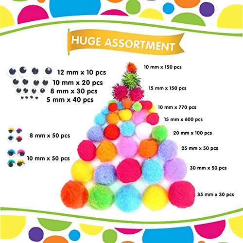 EpiqueOne 2100pc Art & Craft Supply Kit Large/Giant Pom Poms & Small/Mini Pom Poms, Colored