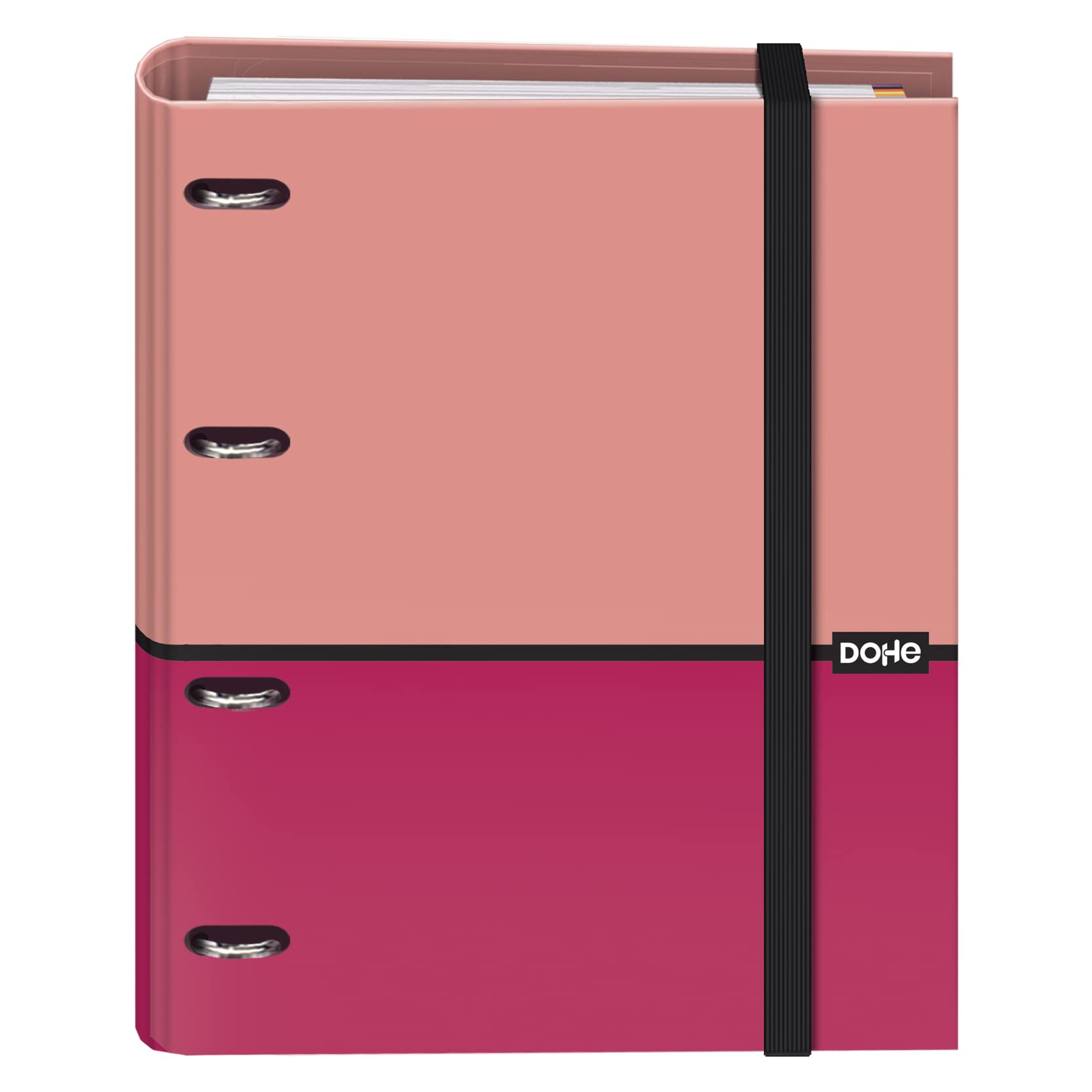 Dohe - Binder with Refill - 4-Ring Folder, A4 (28x32 cm), 100 Sheets 5x5 mm Grid Paper, 4 Colour Dividers, Extra Storage Pocket and Elastic Closure - DUO Pink