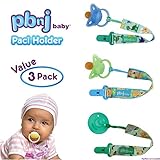 PBnJ baby Pacifier Clip Holder Strap Leash Tether for Boys and Girls with Safe Plastic Clip (Dinosaur, Jungle, Puppy 3-Pack)