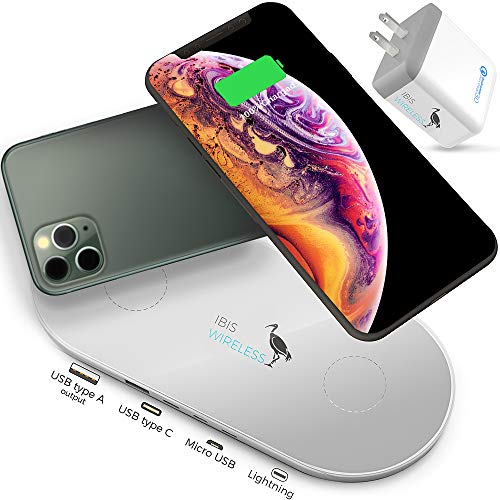 IBIS Wireless 9W Dual Wireless Charger Fast Charging Station 3 Devices At Once, with Qualcomm 3.0 USB Charger, Wireless Charging Pad Multiple Devices, Wireless Phone charger Pad For iPhone 11 Pro Max.