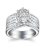 VAN RORSI&MO Engagement Wedding Ring Set for Women 1.2ct Round Cubic Zirconia 925 Sterling Silver 5-10