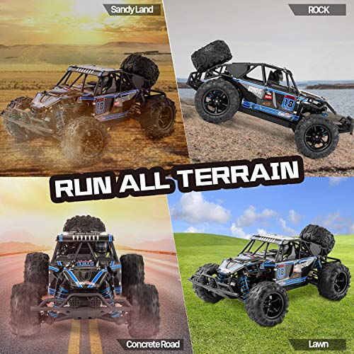 Remote Control Car, 4WD 1:18 Scale High Speed 40+ km/h Off Road Monster Toys RC Truck for Kids and Adults, MiraTekk Waterproof 2.4Ghz Radio Controlled RC Car 2 Rechargeable Batteries for 40+ Min Play