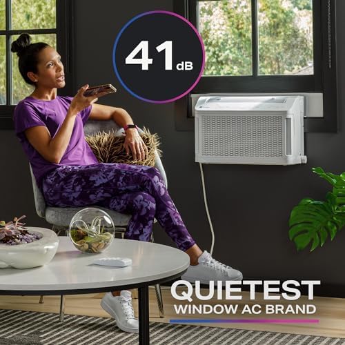GE Profile ClearView Window Air Conditioner Unit, 6,100 BTU, U-Shaped Adjustable Depth, Cooling up to 250 sq ft., Ultra Quiet, SMART Home Capable, Includes Remote, White