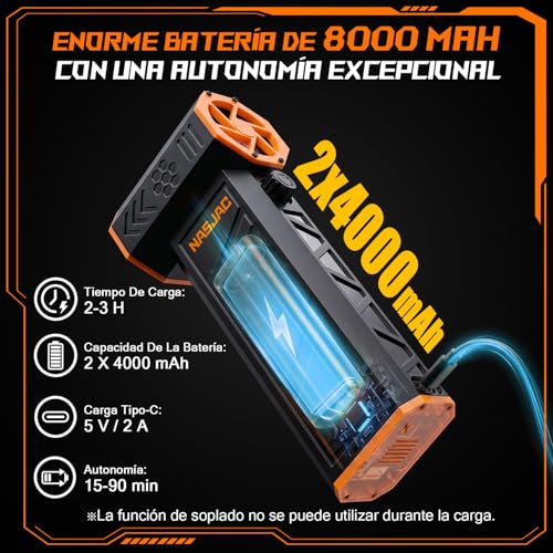 Nasjac Soplador de Aire Inalambrico de 140000RPM(8000mAh), 17 en 1 Plumero de Aire Comprimido Eléctrico, para limpiador Teclado y PC, Teclado, Auto y Asador | 8000mAh, 140000RPM, El motor admite ajuste continuo de velocidad