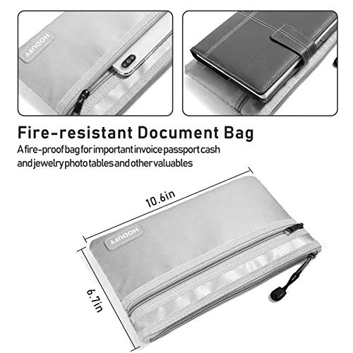 Hodufy Fireproof Money Bag, 10.6"x6.7" Upgrade Double Layer Waterproof and Fireproof Cash Bag, Fire Resistant Safe Storage Pouch with Zipper for A5 File Folder,Document, Bank Deposit,Passport,Jewelry