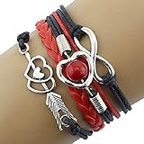 Doinshop Infinity Love Heart Pearl Friendship Antique Leather Charm Bracelet (red1)