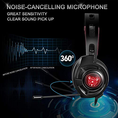 ONIKUMA M190 Pro RGB LED Light Over-Ear 7.1 Surround Sound Noise Cancelling Gaming Headset Microphone Bundle with Headphone Stand for PC, Xbox One, PS4, Nintendo Switch, Mac, Desktop, Laptop, Computer