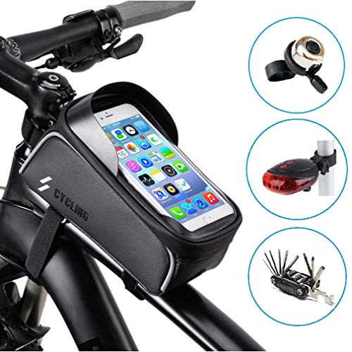 ALEVEL Bike Frame Bag, Waterproof Bike Bag Bicycle Frame Pannier with Front Top Tube Touchscreen, Bike Pouch with Headphone Through-Hole for iPhone Xs/Max/XR/X/8 Plus/7/6S/Samsung S9 and More - Thumbnail 7
