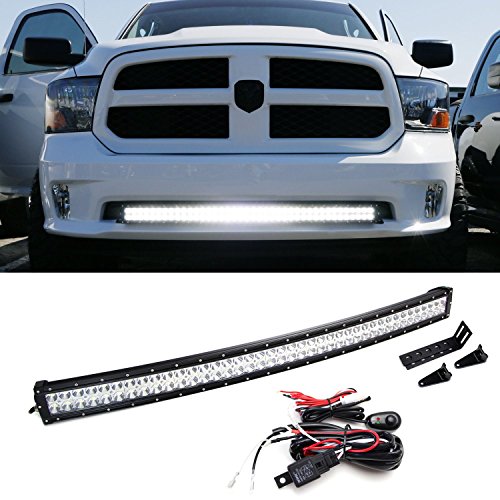 iJDMTOY 40-42" 240W High Power Double-Row Curved LED Light Bar w/ Lower Bumper Mounting Bracket and On/Off Switch Wiring Kit For 2009-up Dodge RAM 1500 Express (Sport Bumper)