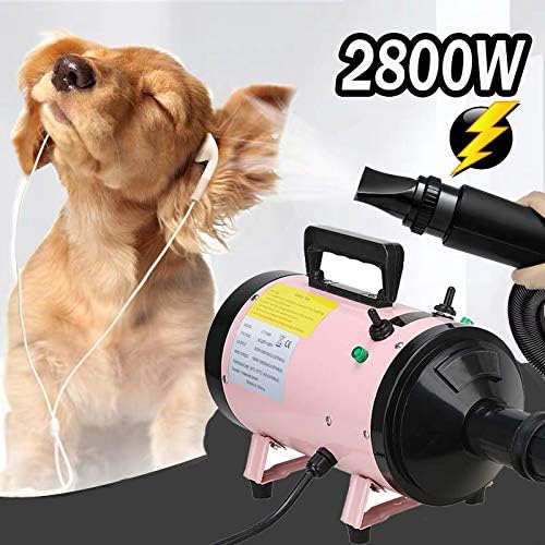 ZanGe 2800W Pet Grooming Hair Dryer Blaster Dog Cat Dryer-Low Noise 2 Grear Speeds Blower Heater Pet Bathing Accessories with 2.5M Hose and 3 Different Nozzles,UK Standard Plug,Pink