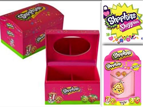 Adorable Shopkins Fashionista Jewelry &amp; Accessory Bundle: 2 Items- 1 Adorable Small Pink Jewelry Box With Mirror &amp; 2 Compartments &amp; 1 Jewelry Set (Necklace &amp; Earrings) - COOKIE