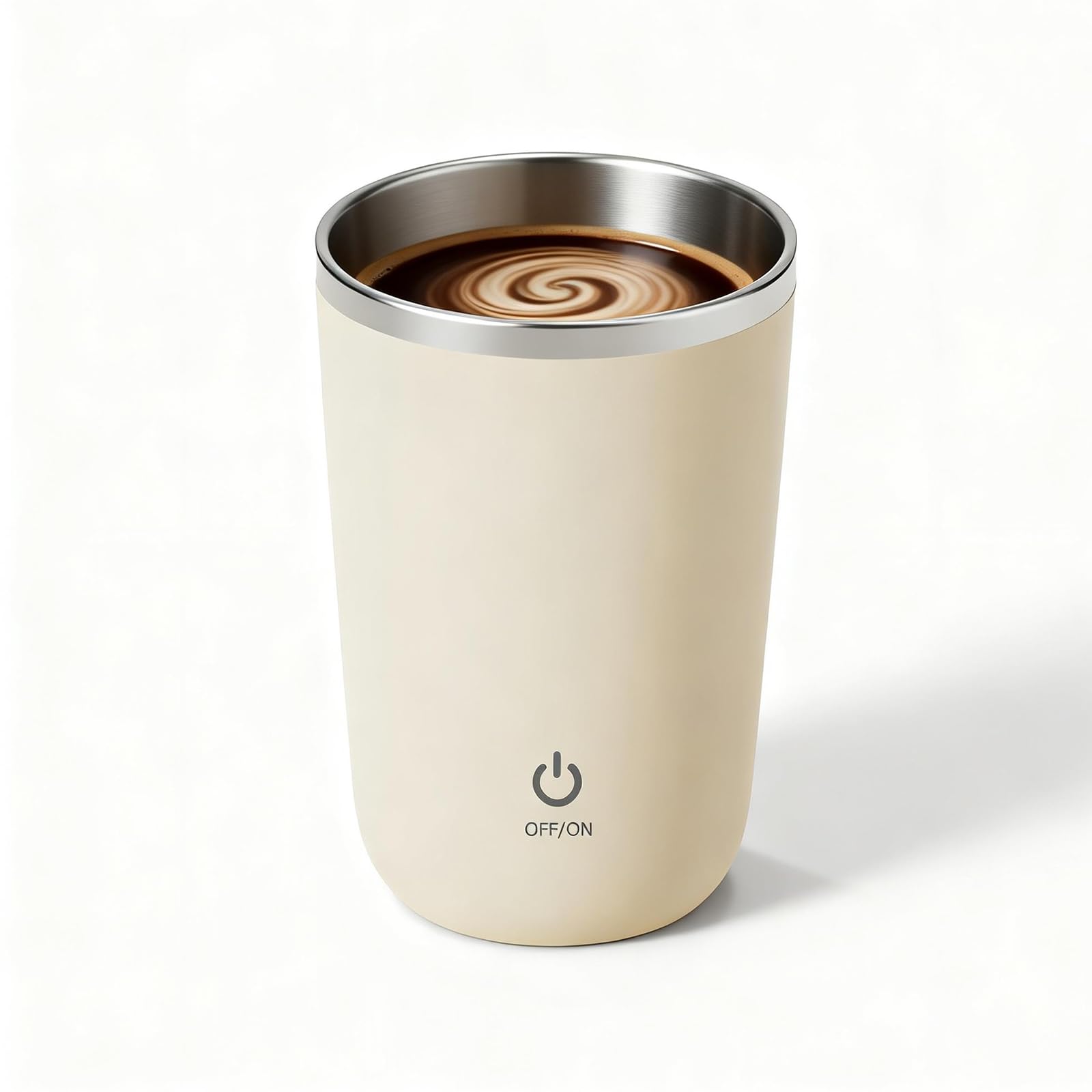 FOXNSK Self Stirring Mug, Electric Mixing Cup Magnetic Rechargeable Auto Mug Coffee Rotating Home Office Travel Suitable for Coffee/Milk/Cocoa (A-Beige)