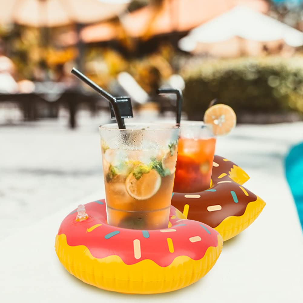HansGo Inflatable Drink Holder, 12 PCS 8 Inches Donuts Floating Coasters 3 Color Doughnut Drink Floaties for Pool Party Water Fun