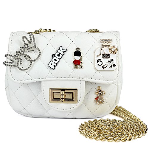 CMK Trendy Kids Girls Mini Crossbody Shoulder Bags for Toddlers Kids First Purse with Patches Holographic Chunky Glitter Handbags peace fingers (81008_White)