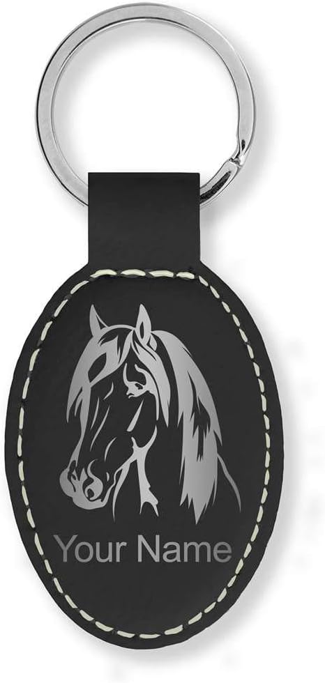 LaserGramLaserGram Oval Keychain, Horse Head 1, Personalized Engraving Included (Black with Silver)