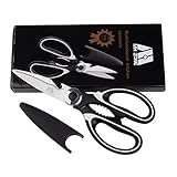 Kitchen Shears, M MH ZONE Premium Heavy Duty Multifunction Ultra Sharp Utility Kitchen Scissors with Sharp Blade Cover, Perfect Fathers Day Gifts (Black&White)