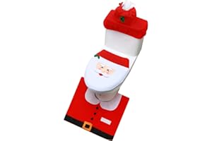 GUOJANFON Christmas Toilet Seat Cover Decorations,Xmas Santa Claus,Elf,Elk Bathroom Decor Includes Toilet Seat Cover, Rugs, Tank Cover with Toilet Paper Box Cover (Santa claus/1set)