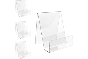 Boloyo Acrylic Book Stand with Ledge,4PC 4 Inch Clear Acrylic Display Easel Transparent Display Stand Holder Tablet Holder for Displaying Books,Magazine,Plate,Pictures,Artworks, CDs