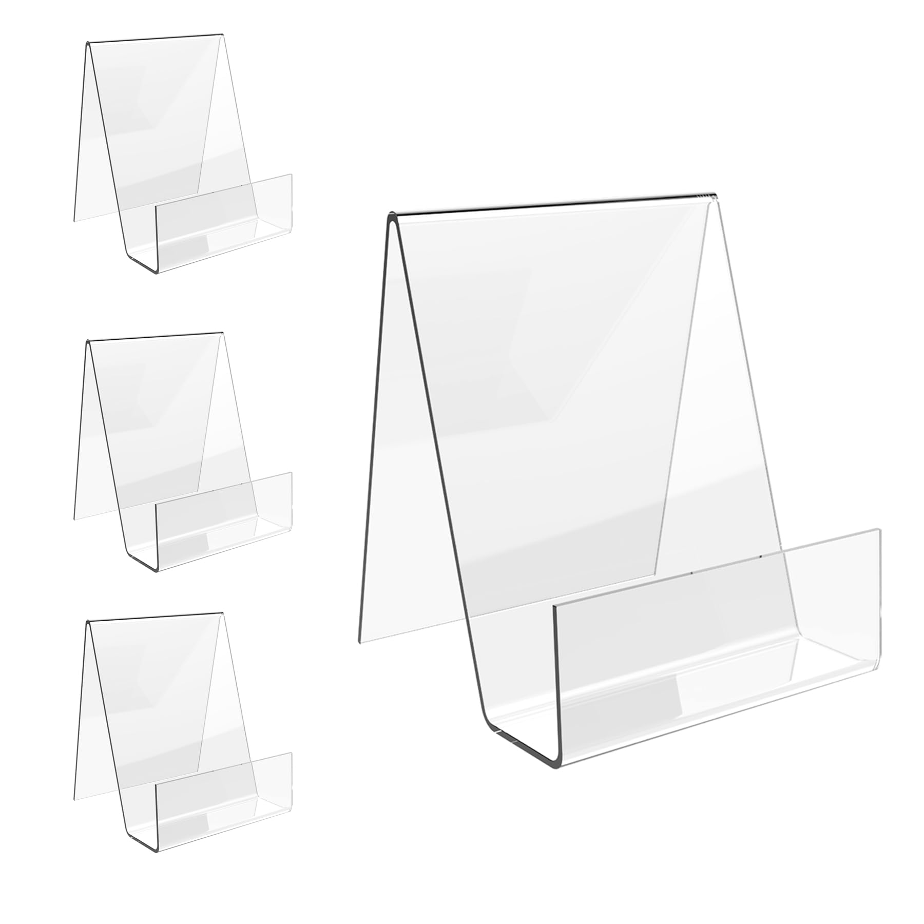 Boloyo Acrylic Book Stand with Ledge,4PC 4 Inch Clear Acrylic Display Easel Transparent Display Stand Holder Tablet Holder for Displaying Books,Magazine,Plate,Pictures,Artworks, CDs