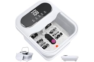 Beinilai Collapsible Foot Spa with Heat, Bubble and Temperature Control, Foot Bath Massager with Massage Rollers, Foot Soaking Tub, Pedicure Foot spa for Stress Relief (White)