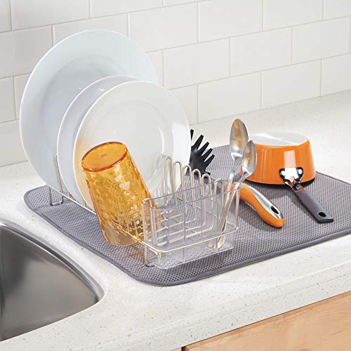 iDesign Classico Metal Dish Drainer Rack with Silverware Drainer for