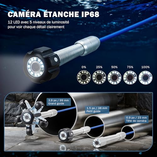 ZELCAN Endoscopic Camera with 4.3" LCD Screen 12 LED Lights Cable 20m 32GB Card, IP68 Waterproof Pipeline Inspection Camera, Sewer Camera Endoscope