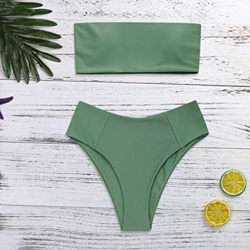Dayupo Women Tube Top Crop Bikini Set, New Fashion Strapless High Leg Bathing Beacher Swimsuit