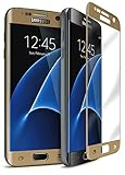 Bastex Samsung Galaxy S7 Edge 9-H Tempered Glass Screen Protector, Full Screen Coverage, High Definition, Clear Transparency, Anti-Bubble Shield with Gold Faceplate for Samsung Galaxy S7 Edge