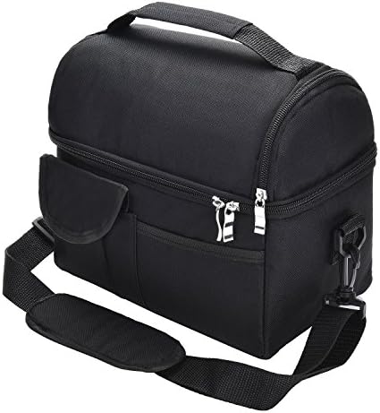 PWGN Lunch Box Insulated Lunch Bag Large Cooler Tote Bag with Adjustable Strap for Women Men Adult (Black)