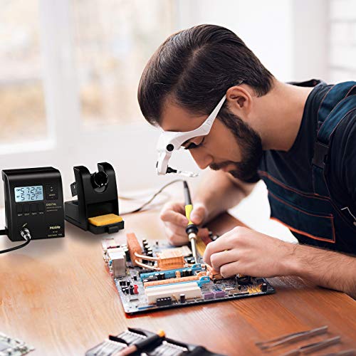 HoLife Digital Display Soldering Iron Station with ON/OFF Switch, Adjustable Temperature from 302℉ to 842℉, Solder Holder with Cleaning Sponge,℃/℉ Switch, 3 Pcs Soldering Iron Tips, Solder Wire