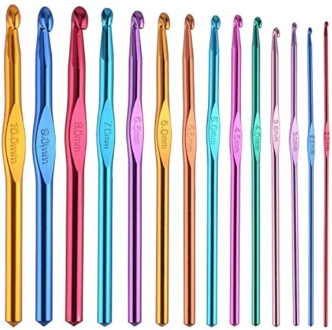 Fanxieast 1Packet(22PCs) Aluminum Crochet Hooks Knitting Kit Needlework Random Color Silver Tone Sewing Needles with Ruler Scissors Tools (Only Crochet Hooks)
