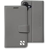 SafeSleeve Wallet Leather Case for iPhone 16 Plus EMF Blocker for Cell Phone with 3 Card Holder & Adjustable Stand – Magnetic Closure, and Magnetic Folio Protection for Daily Use (Grey)