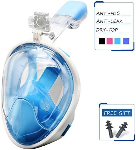 Full Face Snorkel Mask with 180° Large View GoPro Panoramic Full Face Snorkeling Mask Easy Breathe with Anti Fog & Anti Leak Design for Adults Men Women Teenagers and Kids