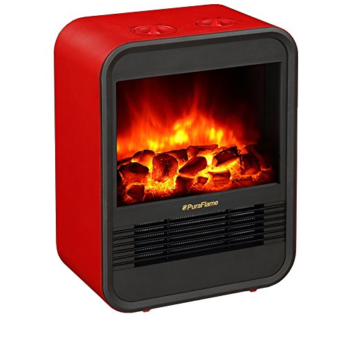 PuraFlame 1250W Clara Red 9 inch Mini Portable electric Heater, Red