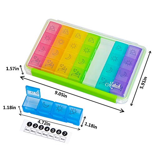 Motech Moisture Resistant 7-Day 28-Cell Pill Organizer Weekly Daily Rainbow Colored Large Medicine Planner Box for Vitamins Fish Oil Supplements Prescription Medication - Thumbnail 3