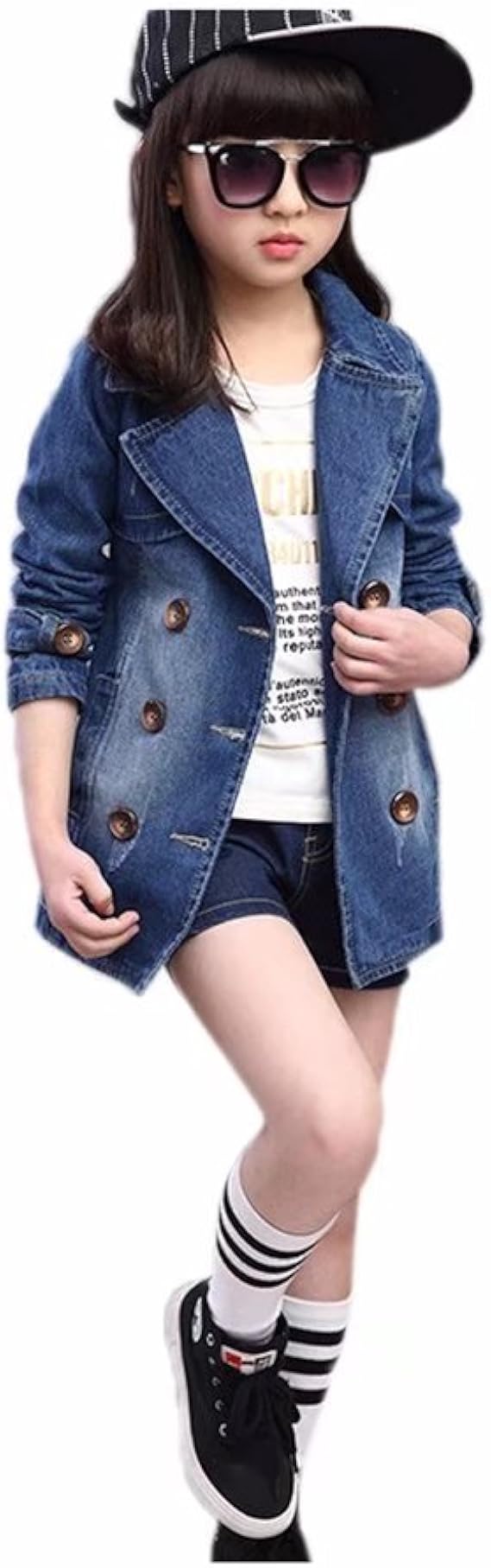 Amazon Amigoyo 子供服 女の子 デニムコート アウター 長袖 ガールズ ジャケット ジーンズ 中長め 春秋 人気 おしゃれ キッズ コート ジャケット 通販