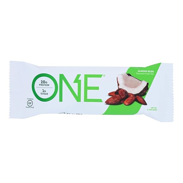 ONE PROTEIN BAR, ALMOND BLISS, 2.12 OZ., GLUTEN-FREE PROTEIN BAR WITH HIGH PROTEIN (20G) AND LOW SUGAR (1G), GUILT FREE SNACKING FOR HEALTHY DIETS