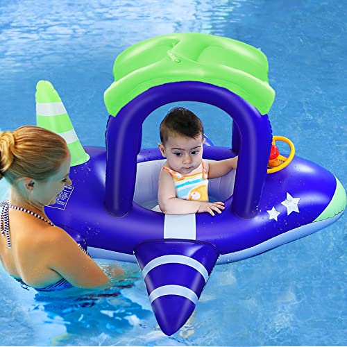 Inflatable Baby Pool Float with UPF 50+ Sun Canopy & Safety Seat