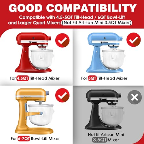 Ezato Ice Cream Maker Attachment for KitchenAid, Ice Cream Maker Bowl | For KitchenAid 4.5/5/6 Quart and Larger Models, Frozen Ice Cream & Sorbet Gelato Maker, White, Mixer/Machine NOT Included