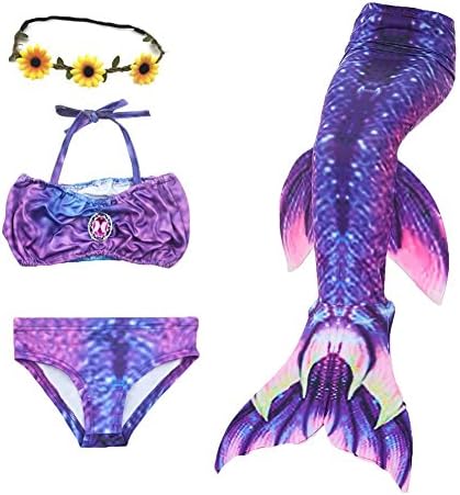 Kids 3PCS Girls Mermaid Tail Swimsuit for Swimming Bikini Princess Dress Up Can Add MonoFins-4