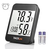 Hygrometer Thermometer, TACKLIFE Digital Indoor Temperature Humidity Gauge with Alarm Clock, MAX-MIN Mode, Current Time/Date Display - HM02