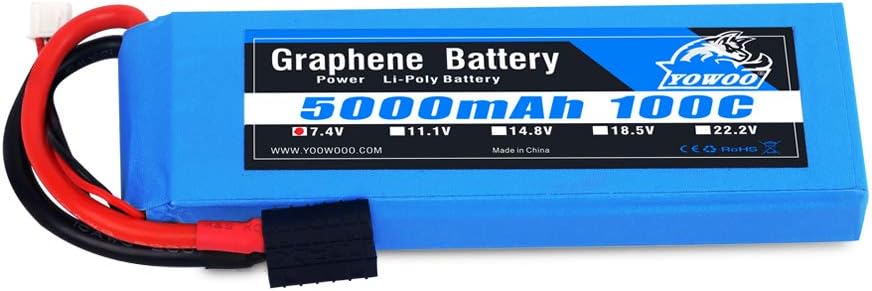 Yowoo Graphene Lipo Battery, 2S Lipo Battery 7.4V 5000mAh 100C Traxxas Plug for RC Car, RC Truck, RC Truggy RC Airplane UAV Drone FPV