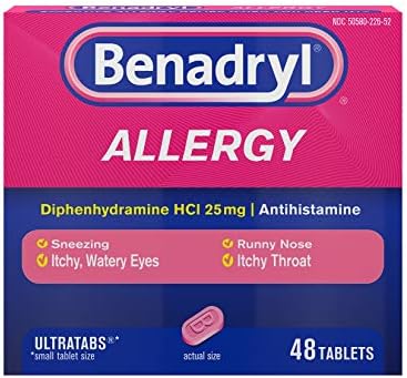 Amazon Com Benadryl Ultratabs Antihistamine Allergy Relief Tablets Diphenhydramine Hcl 25mg 48 Ct Health Personal Care