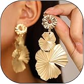 Vintage Flower Earrings for Women Chunky Gold Silver Floral Leaf Dangle Earrings Hypoallergenic Layered Statement Earrings Trendy Jewelry Presents