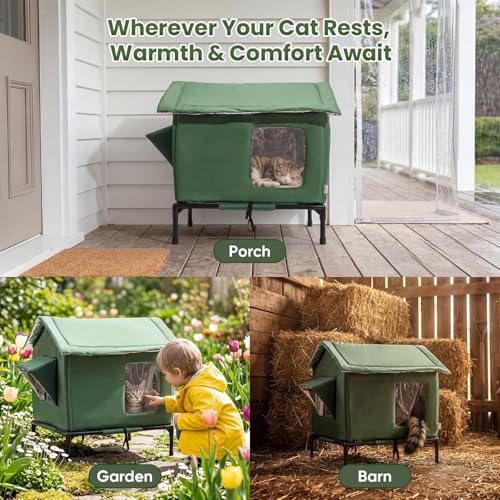 Cat House Weatherproof with Aluminum Film Insulation, All Season Insulated Cat Shelter for Stray & Feral Cats, Collapsible with Door, Easy to Assemble, Waterproof & Windproof Design for Yard(Grey)