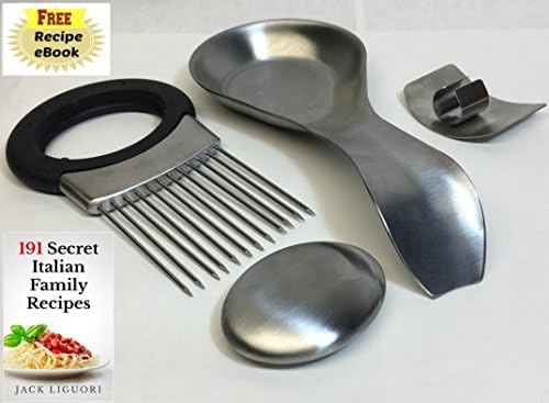 Best Tomato SLICER, Onion HOLDER with SPOON REST Stainless Slicer and Chopper for Eggs, Potatoes, Cucumbers with Stainless Steel Odor Remover Soap 4 in 1 SET