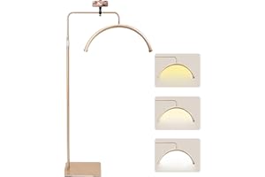 MINIEAR Eyelash Lamp - Dimmable LED Floor Lamp Lash Light for Eyelash Extensions, Salon SPA, Esthetician, Tattoo Artists - Rotating Half-Moon Head, Shadowless Lighting, Adjustable Brightness (Gold)
