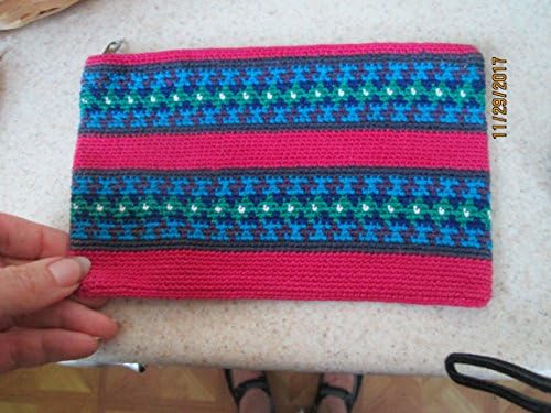 pink blue green purple geometric crochet design travel stash zippered Guatemala Guatemalan woven textile purse make up electronic pouch bag wallet fair trade cotten