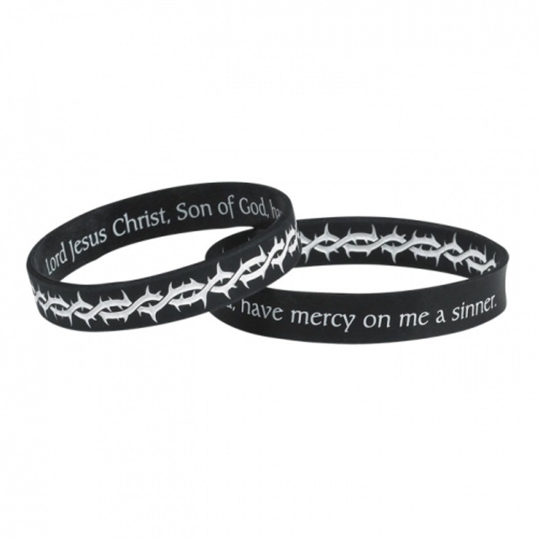 Black Silicone Crown of Thorns Bracelet with Prayer Card, 8 Inch by CB