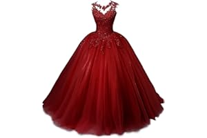 TOOWOOT Women's Beaded Appliques Prom Dress Long Ball Gown Quinceanera Dresses Tulle Formal Sweet 16 Dress for Teens